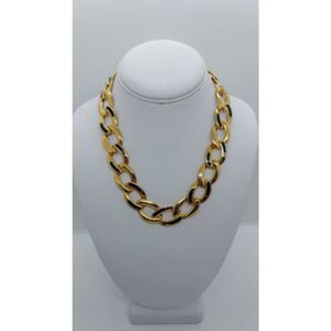 Vintage gold link necklace‎ blue enamel
